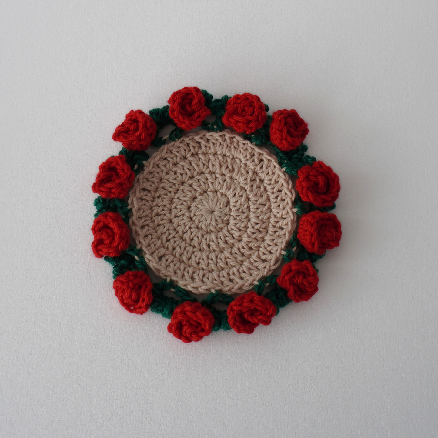 Red rose crochet coaster