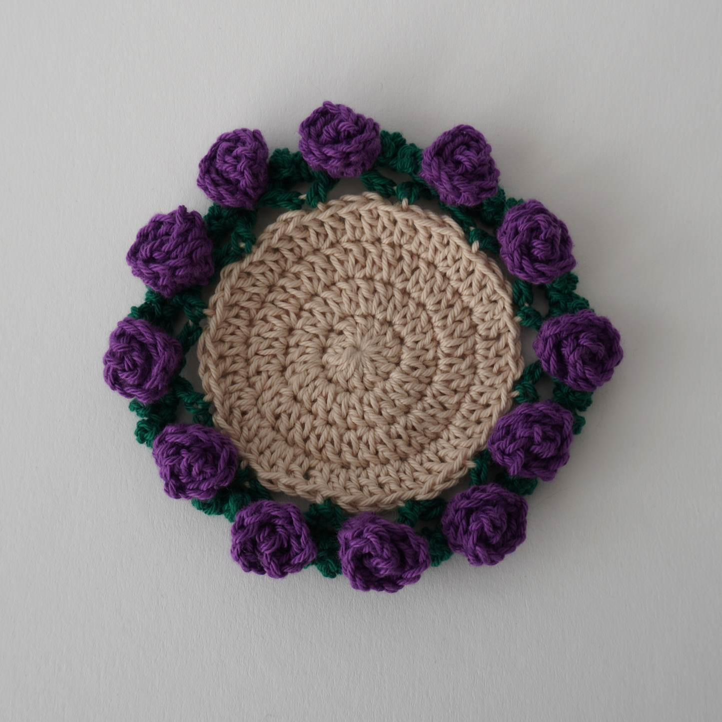 Purple rose crochet coaster