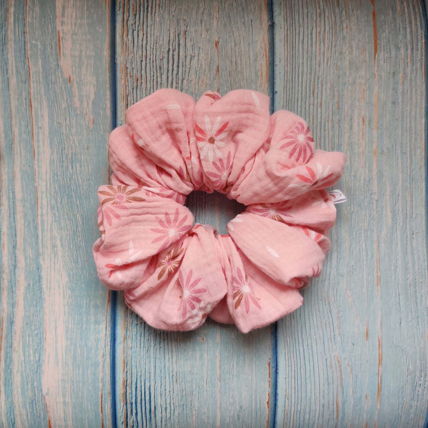 Pastel pink flower scrunchie