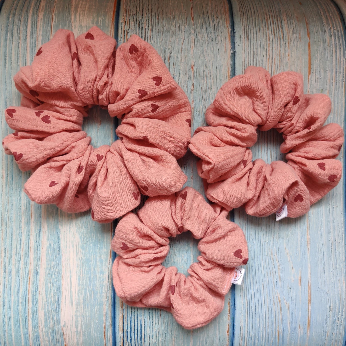Dusty pink scrunchie with pink hearts