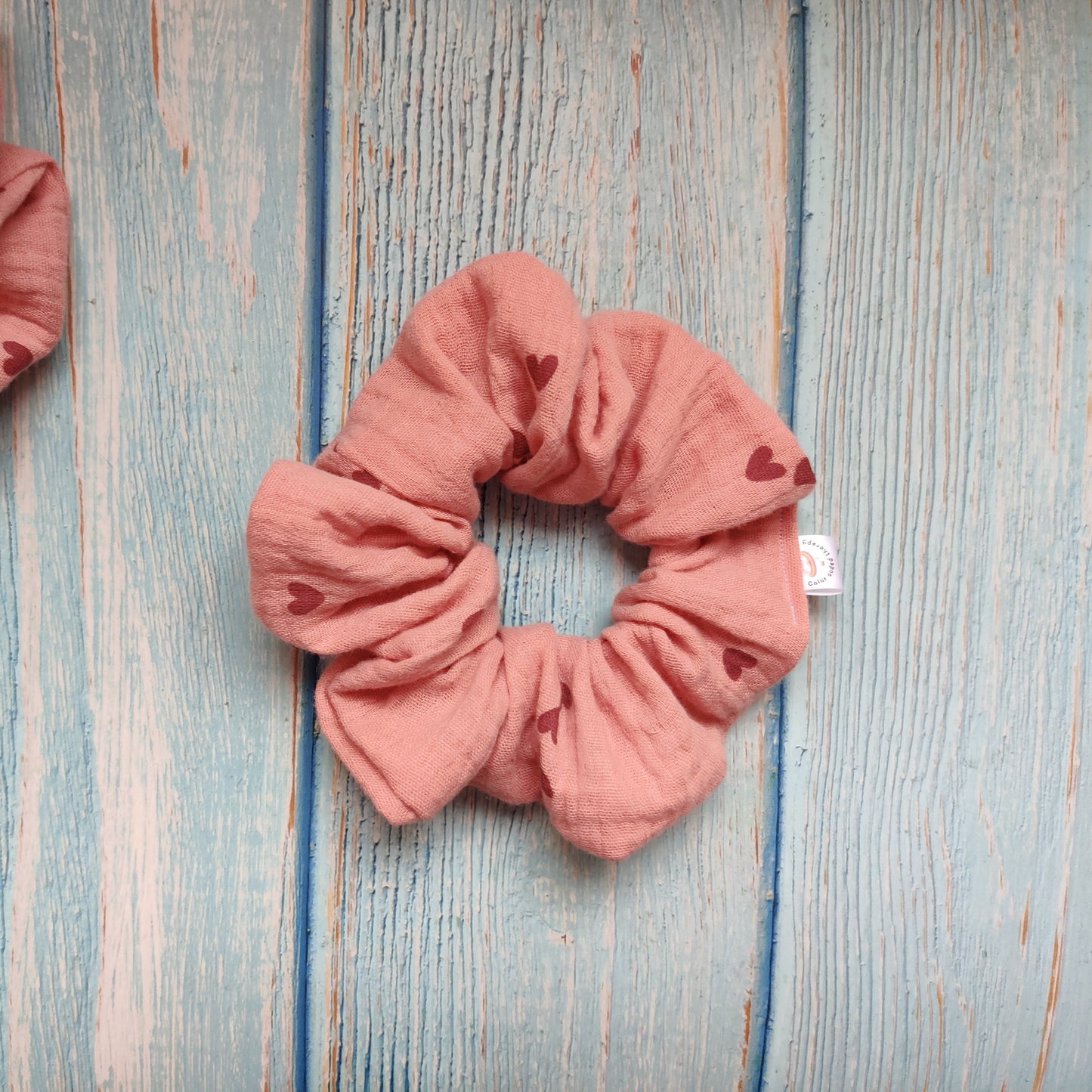 Dusty pink scrunchie with pink hearts