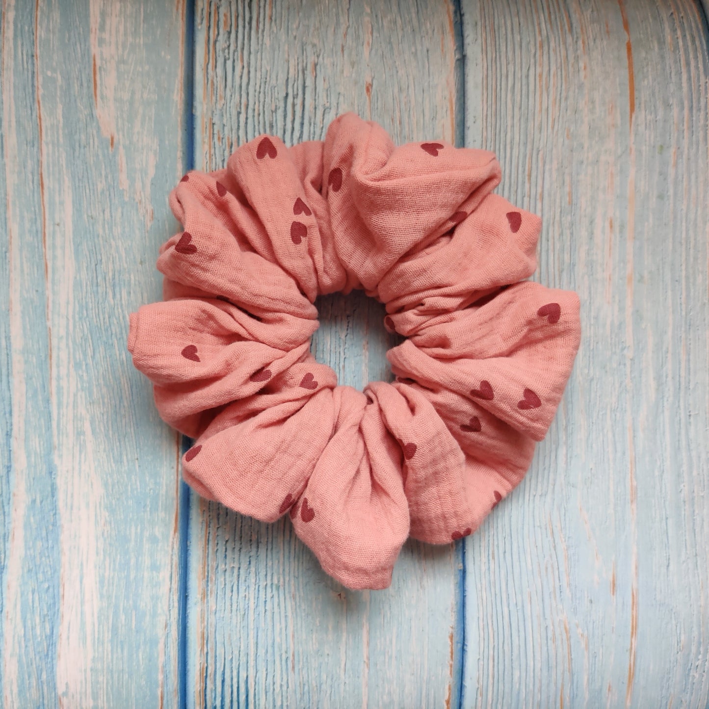 Dusty pink scrunchie with pink hearts