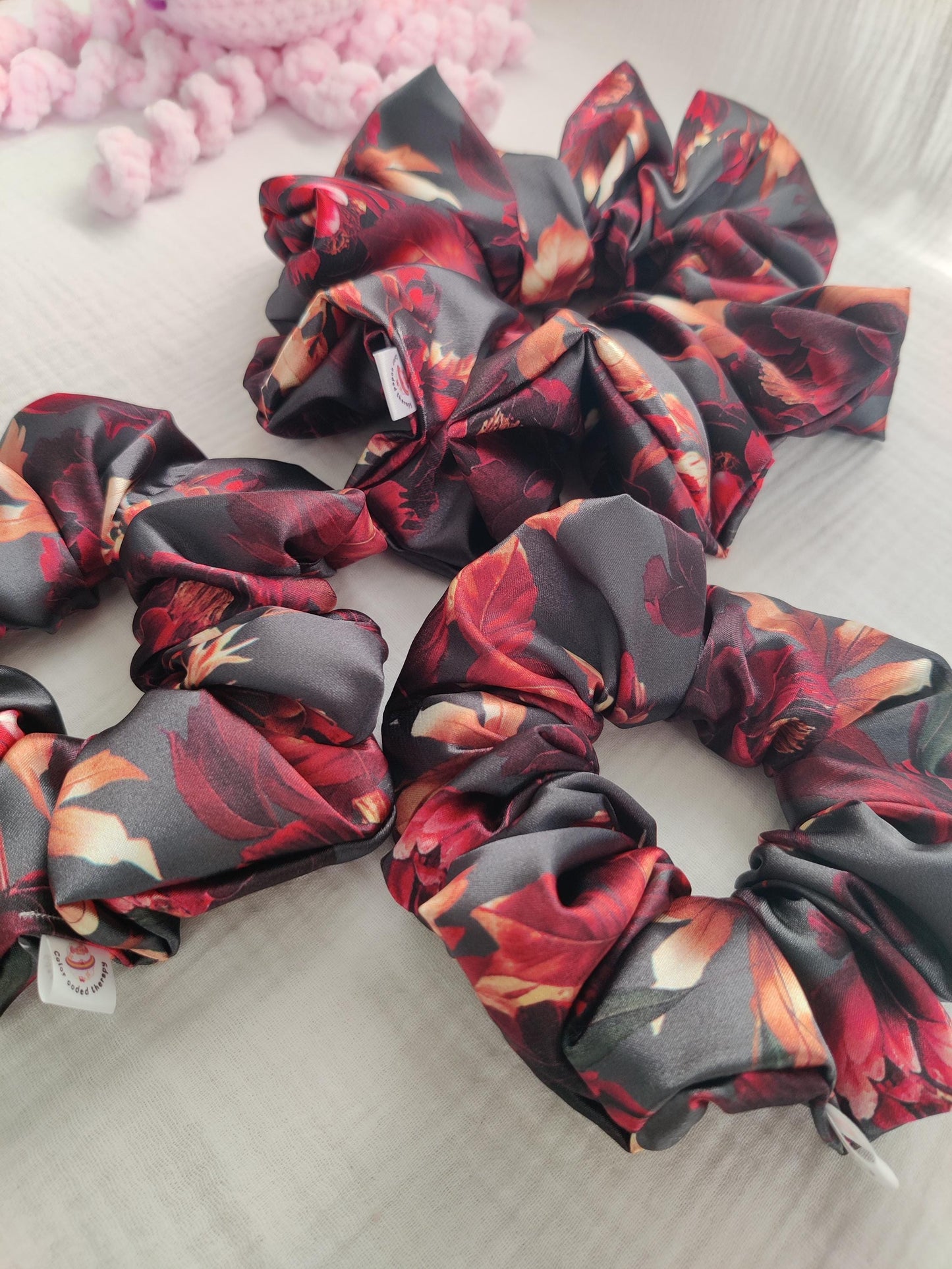 Elegant flower hair scrunchie, Stylish hair accessory, Fashionable colorful hair wrap, cute hairband, Hair wrap, Ponytail hair tie