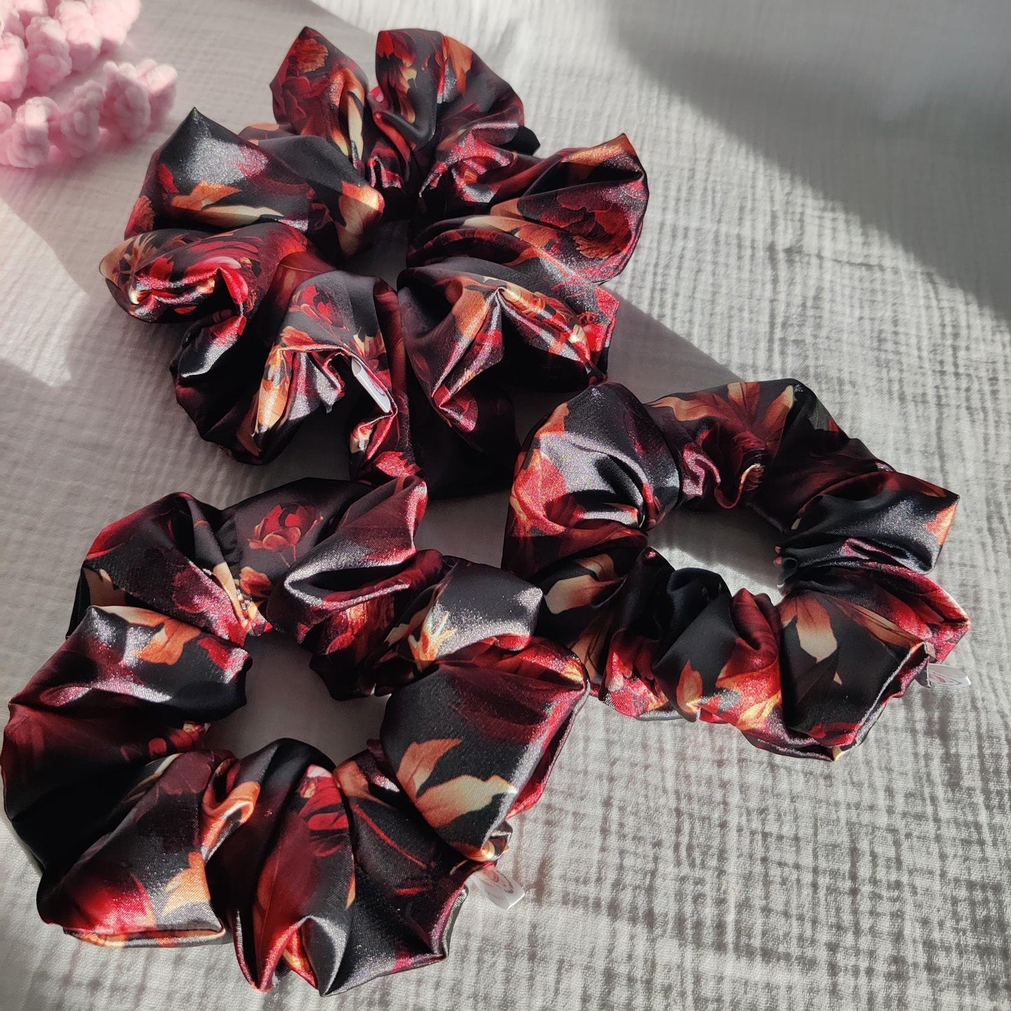 Elegant flower hair scrunchie, Stylish hair accessory, Fashionable colorful hair wrap, cute hairband, Hair wrap, Ponytail hair tie