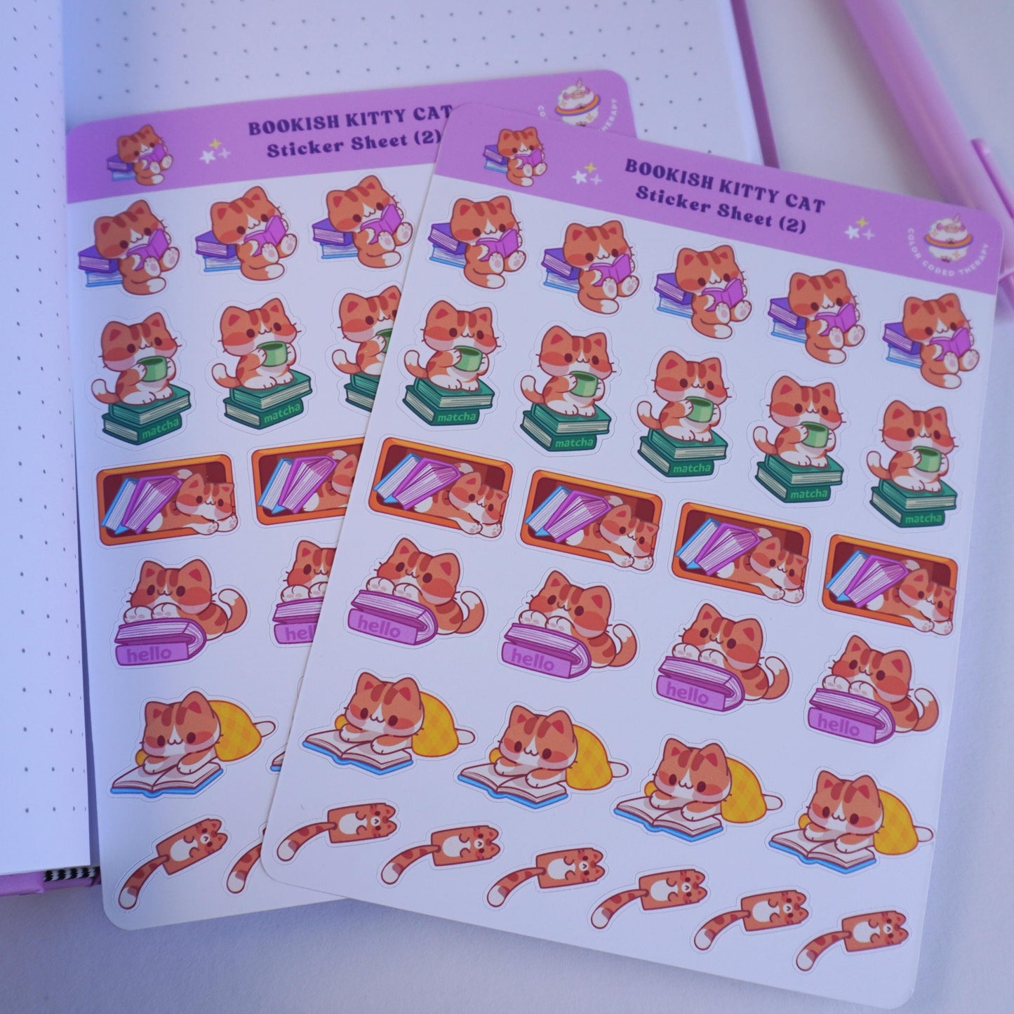 Bookish Kitty Cat (2) sticker sheet