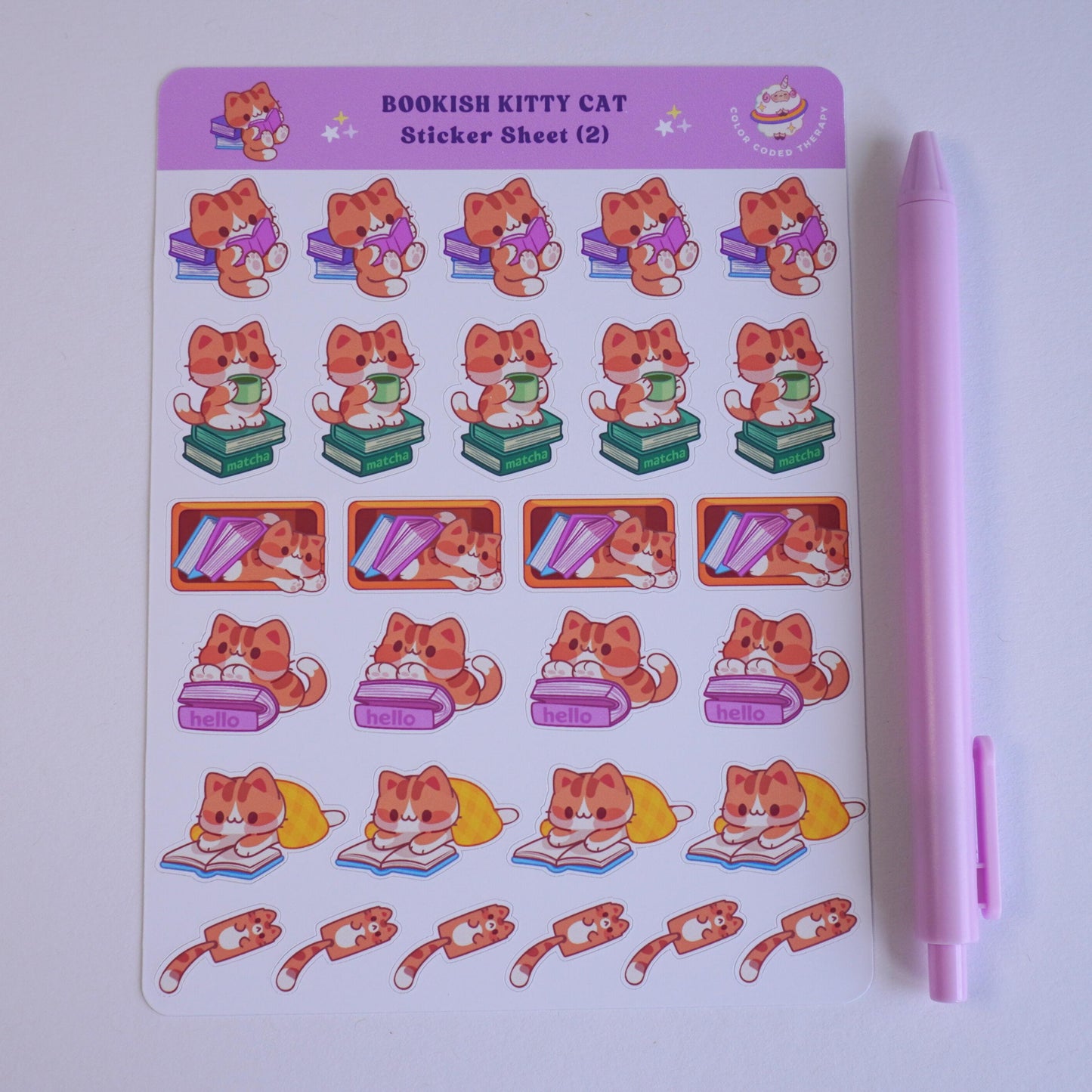 Bookish Kitty Cat (2) sticker sheet