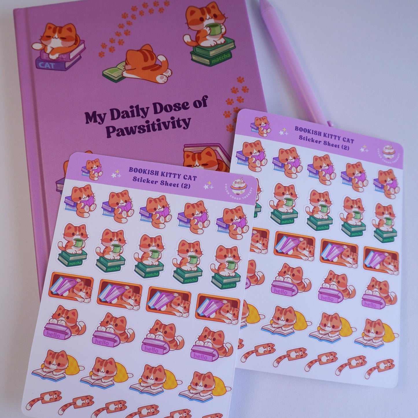 Bookish Kitty Cat (2) sticker sheet