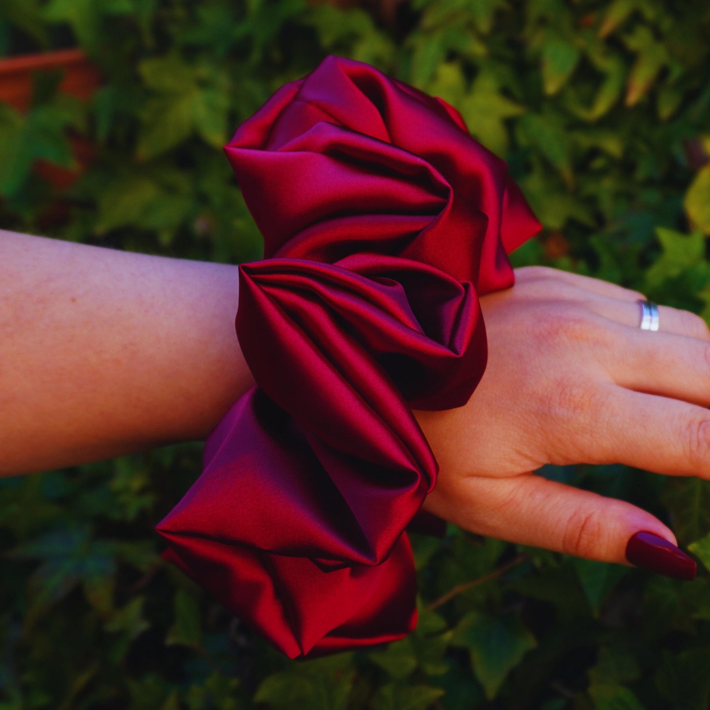 XXL Oversized Crimson Red Satin Hair Scrunchie