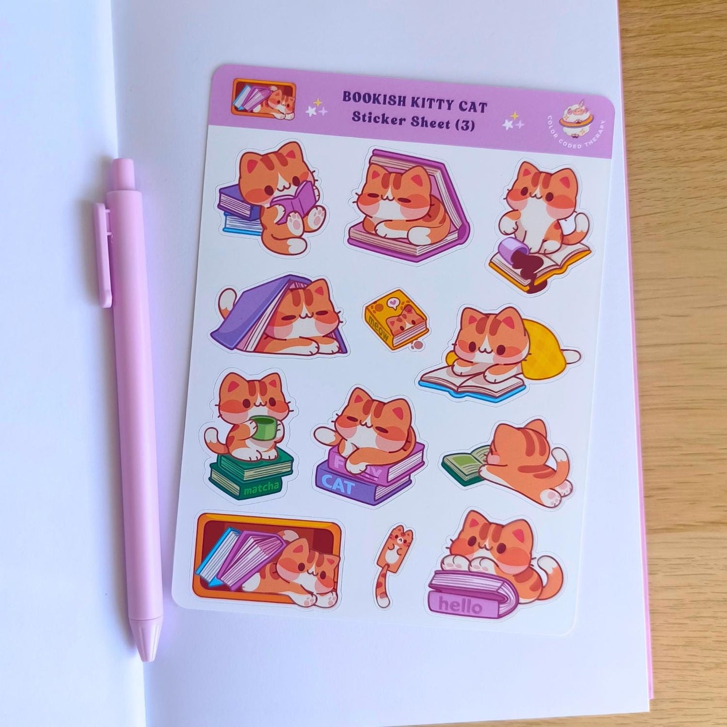 Bookish Kitty Cat (3) sticker sheet