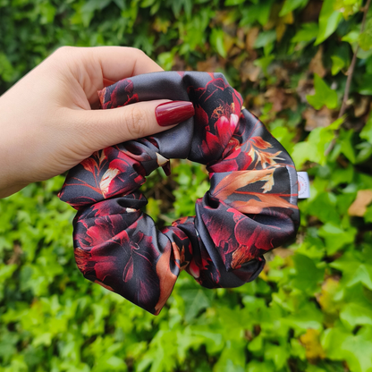 Elegant black flower hair scrunchie