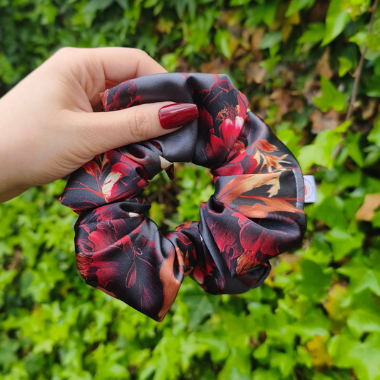 Elegant black flower hair scrunchie