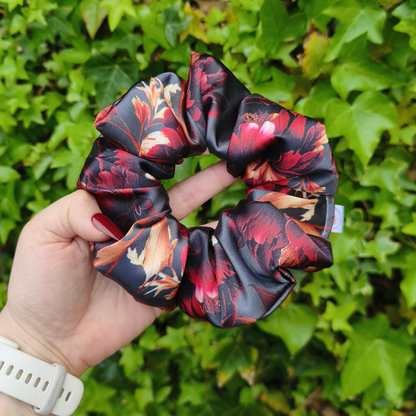Elegant black flower hair scrunchie