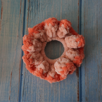 Pink, red and orange hues crochet scrunchies