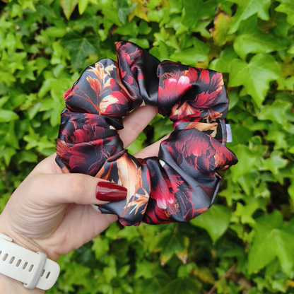 Elegant black flower hair scrunchie