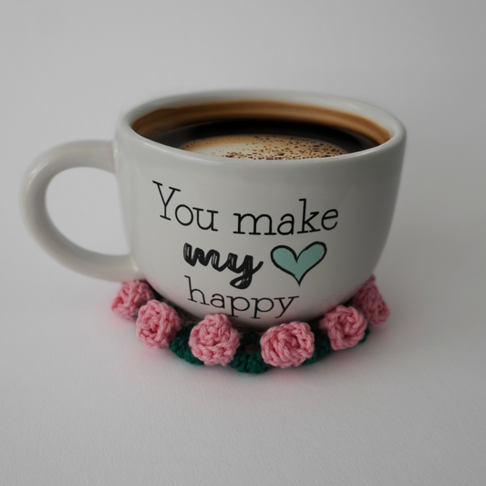 Pink rose crochet coaster