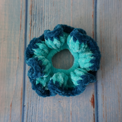 Green and blue hues crochet scrunchies