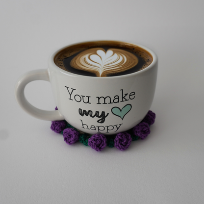 Purple rose crochet coaster