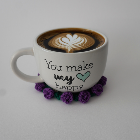 Purple rose crochet coaster