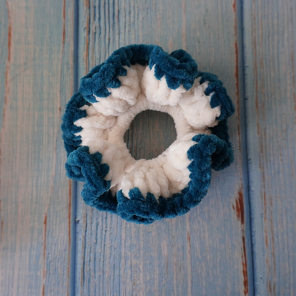 Green and blue hues crochet scrunchies