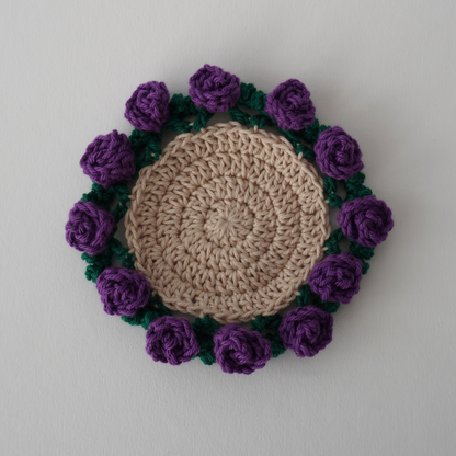 Purple rose crochet coaster