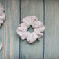 White scrunchie with pink hearts