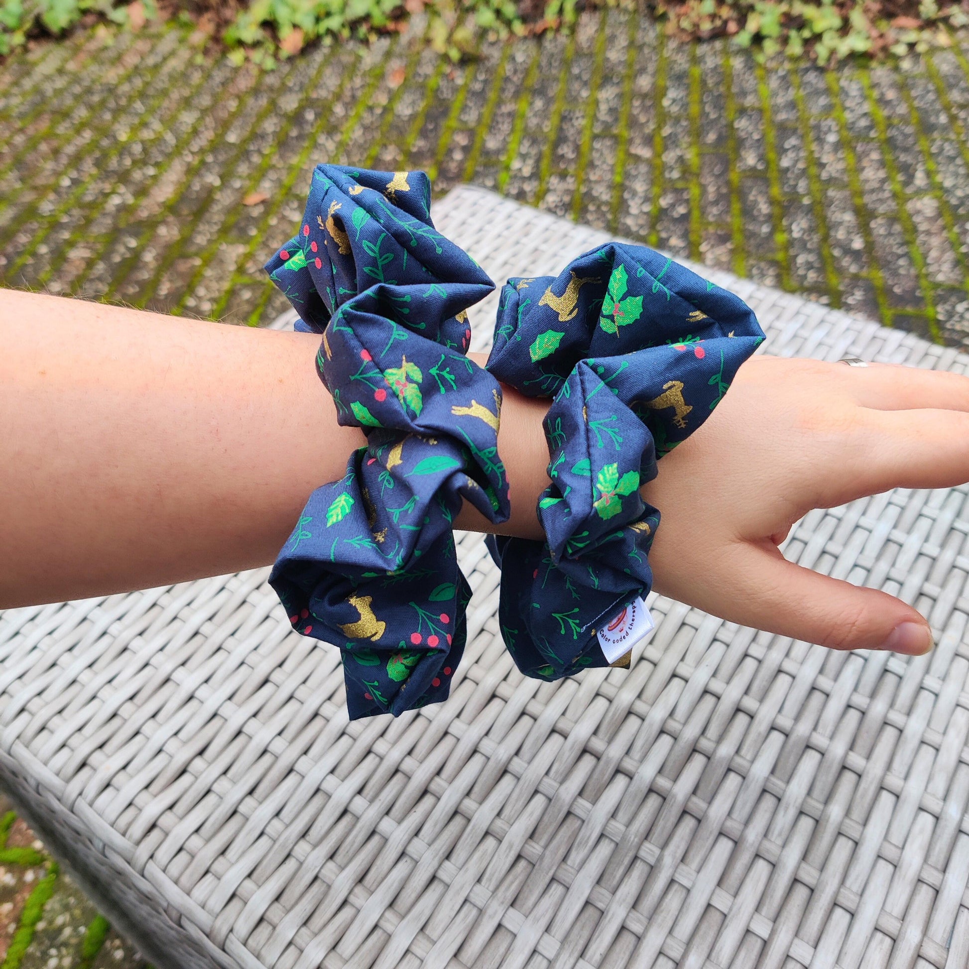 Christmas cotton scrunchie, Large reindeer scrunchie, Oversized boho chic scrunchie, winter hair care hairband, ponytail hair tie, festive
