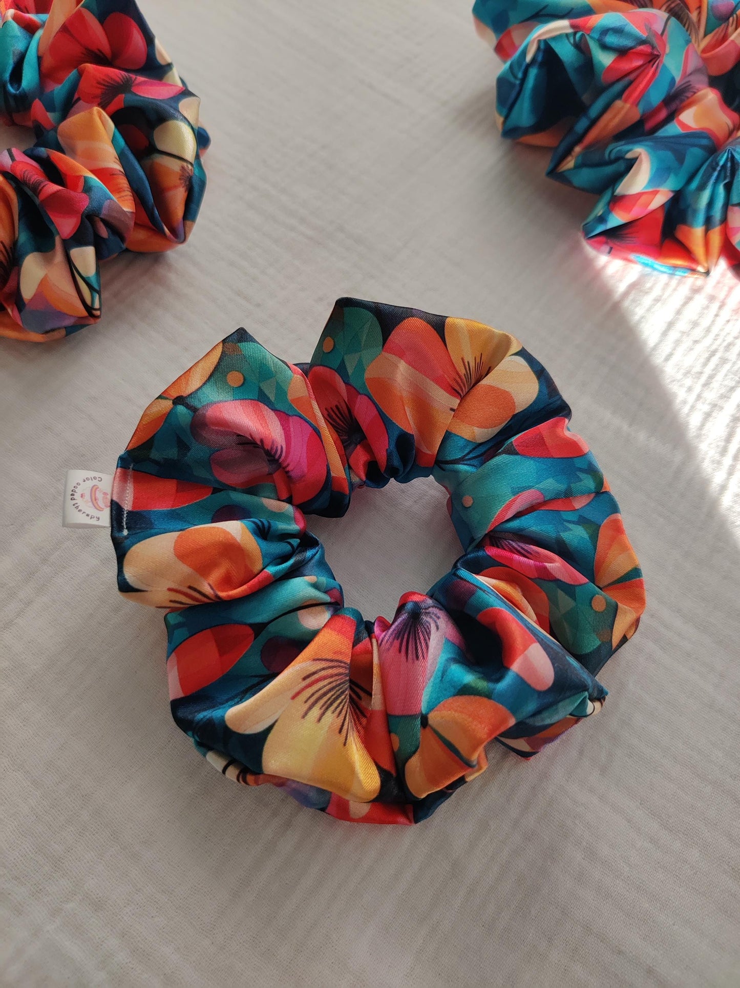 Elegant flower hair scrunchie, Stylish hair accessory, Fashionable colorful hair wrap, cute hairband, Hair wrap, Ponytail hair tie