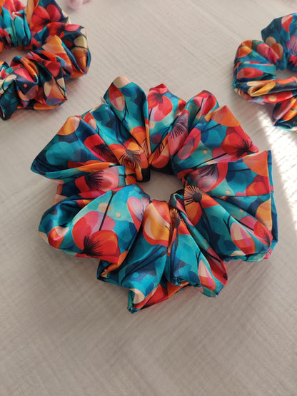 Elegant flower hair scrunchie, Stylish hair accessory, Fashionable colorful hair wrap, cute hairband, Hair wrap, Ponytail hair tie