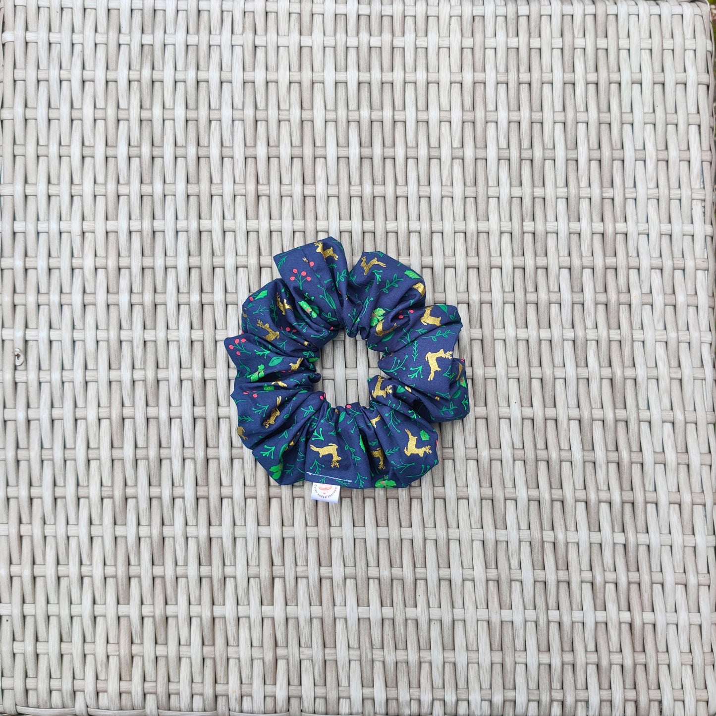 Christmas cotton scrunchie, Large reindeer scrunchie, Oversized boho chic scrunchie, winter hair care hairband, ponytail hair tie, festive