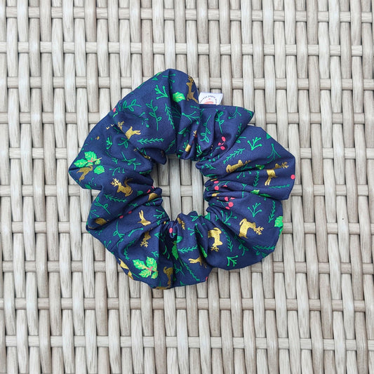 Christmas cotton scrunchie, Large reindeer scrunchie, Oversized boho chic scrunchie, winter hair care hairband, ponytail hair tie, festive