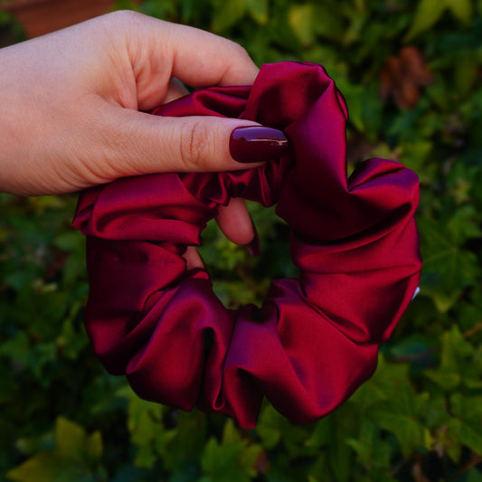 Crimson Red Satin Hair Scrunchie