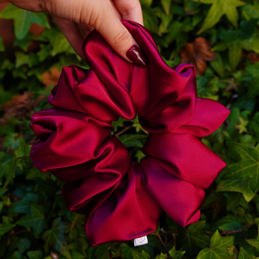 XXL Oversized Crimson Red Satin Hair Scrunchie