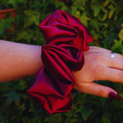 XXL Oversized Crimson Red Satin Hair Scrunchie