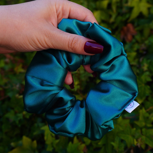 Dark Green Satin Hair Scrunchie