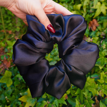 XXL Oversized Black Pearl Satin Hair Scrunchie