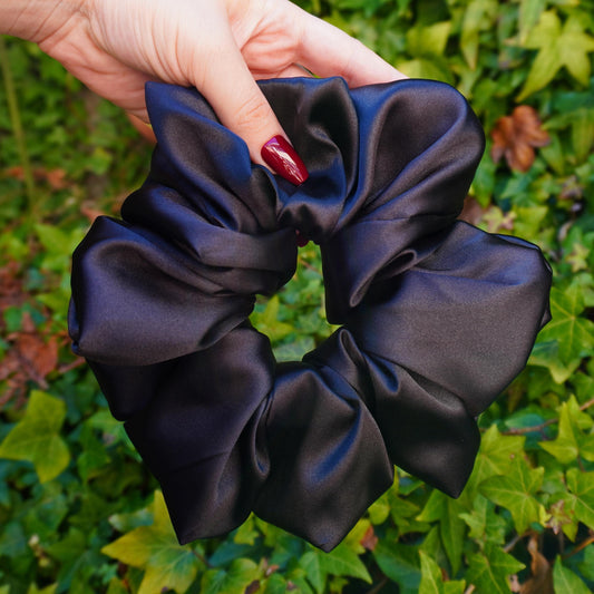 XXL Oversized Black Pearl Satin Hair Scrunchie