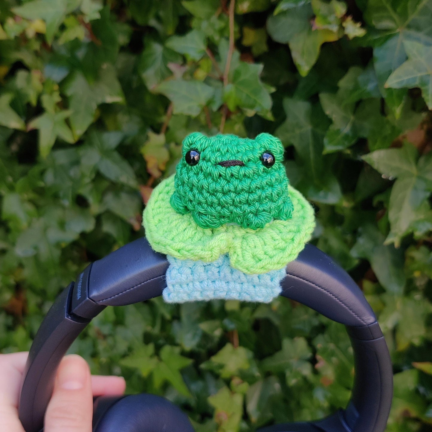 Crochet Headset Frog on Lilipad Cover