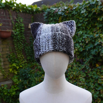 Black/White Cat Ear Beanie and Scarf Set