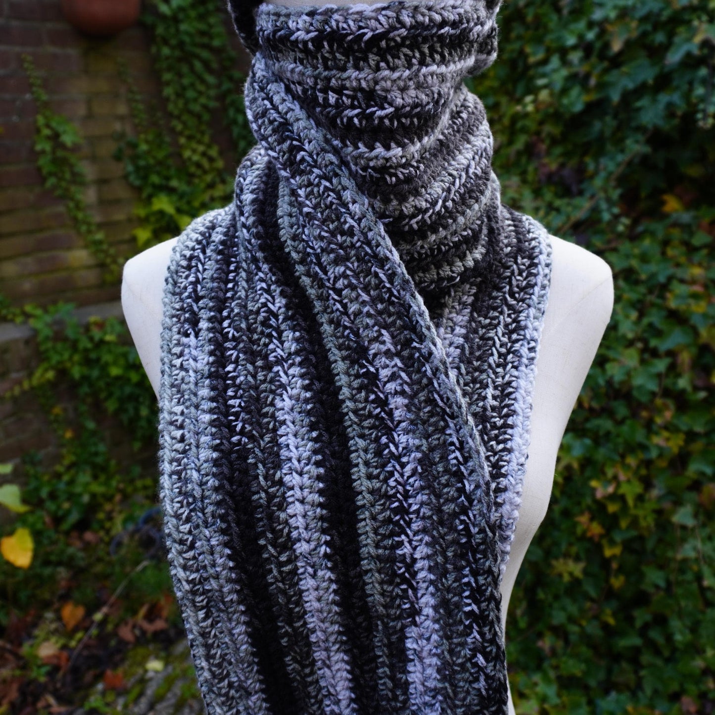 Black/White Cat Ear Beanie and Scarf Set
