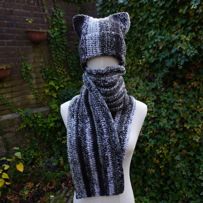 Black/White Cat Ear Beanie and Scarf Set