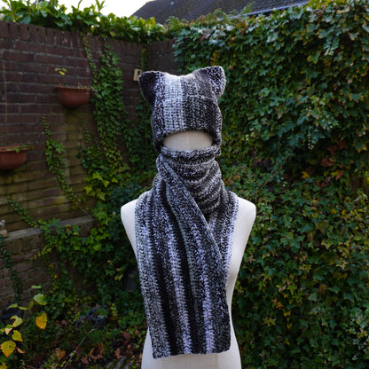 Black/White Cat Ear Beanie and Scarf Set