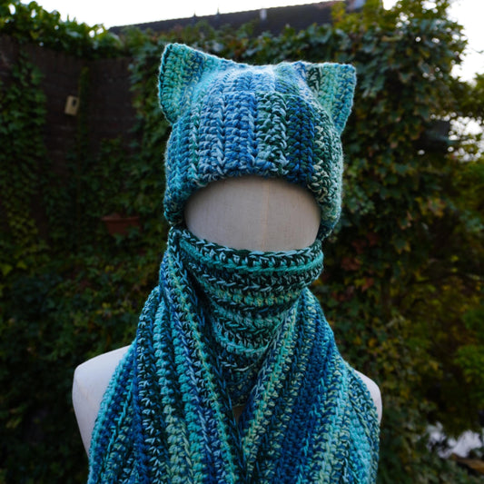 Blue Cat Ear Beanie and Scarf Set