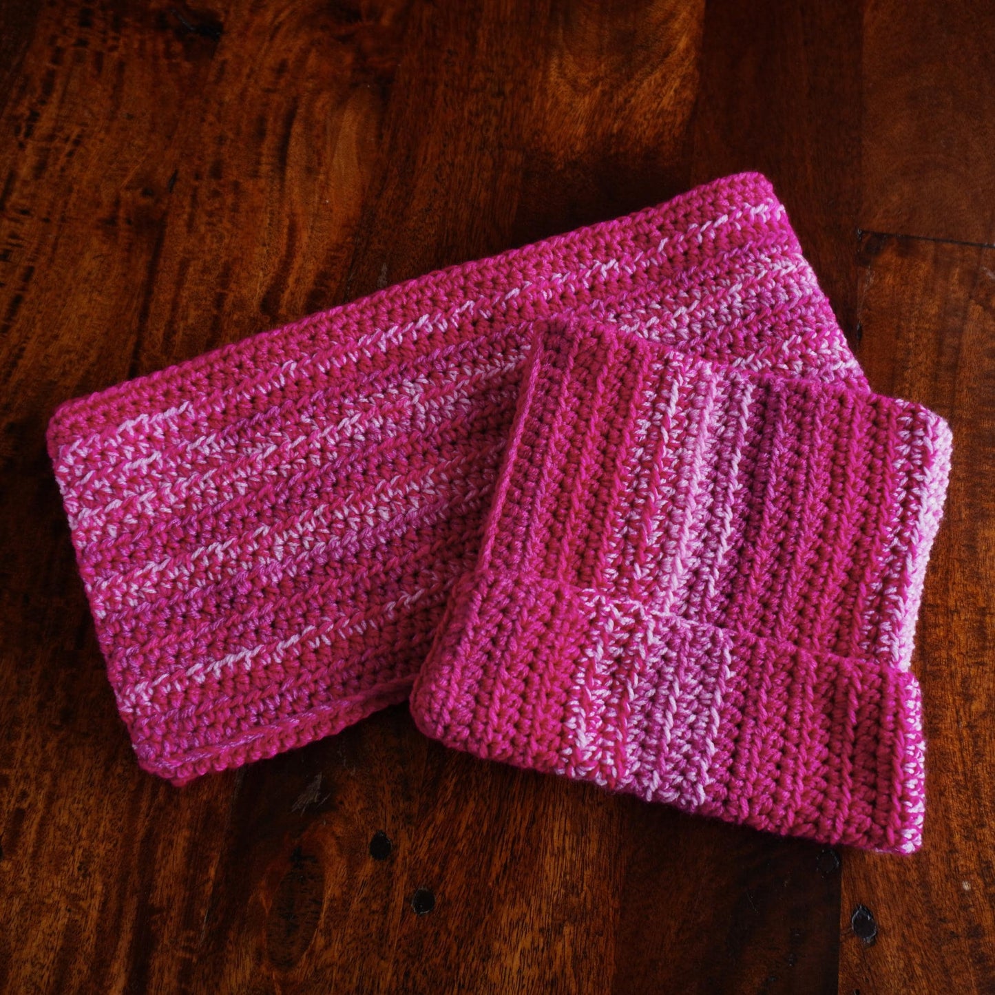 Pink Cat Ear Beanie and Scarf Set