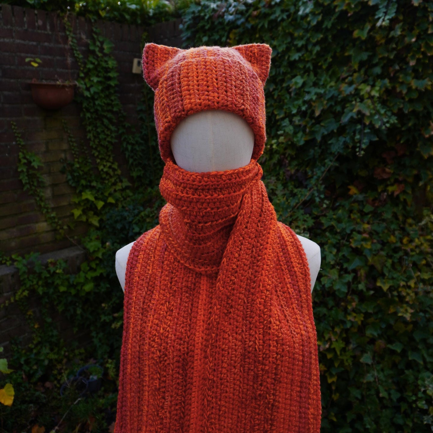 Orange Cat Ear Beanie and Scarf Set