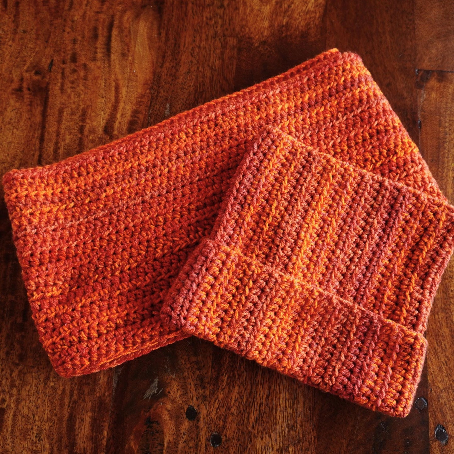 Orange Cat Ear Beanie and Scarf Set