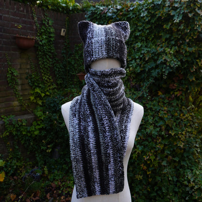 Black/White Cat Ear Beanie and Scarf Set