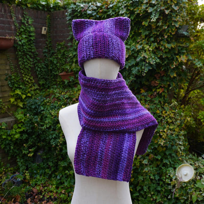 Purple Cat Ear Beanie and Scarf Set
