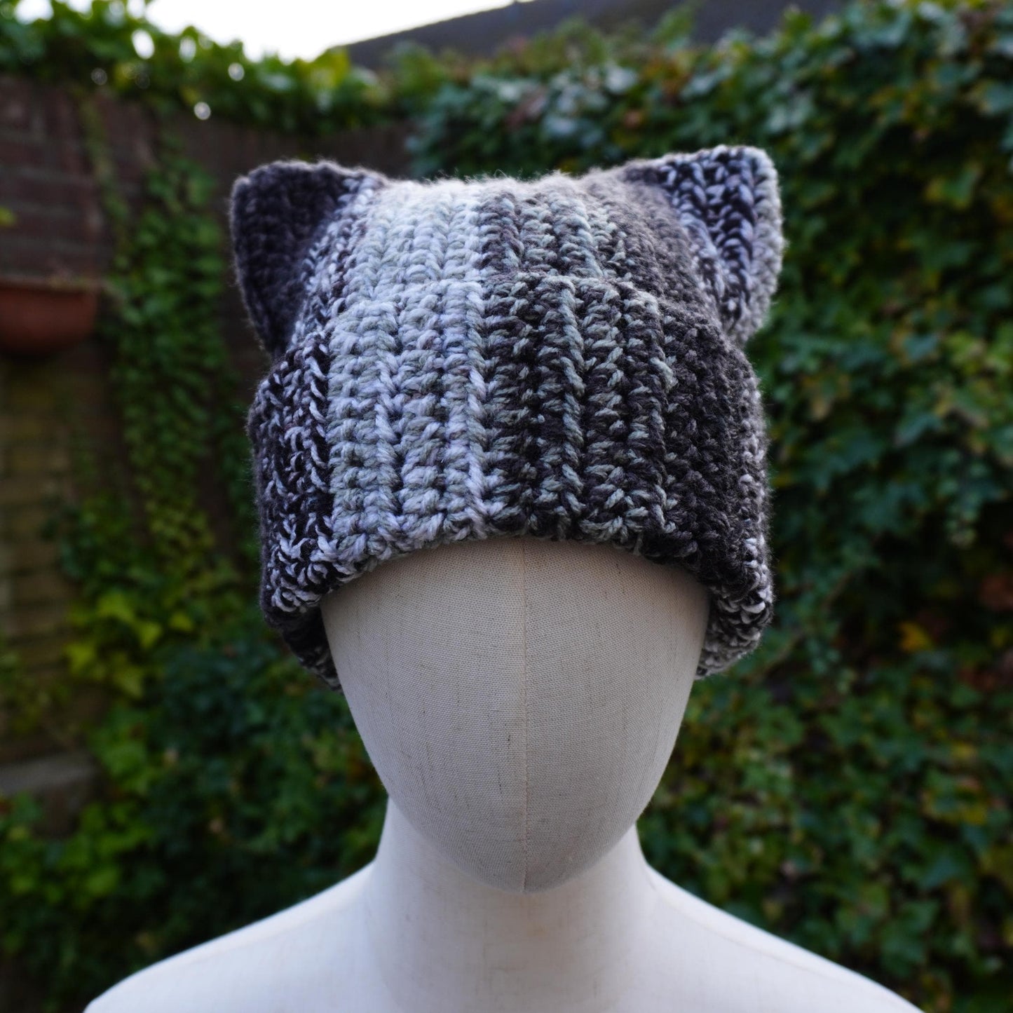 Black/White Cat Ear Beanie and Scarf Set