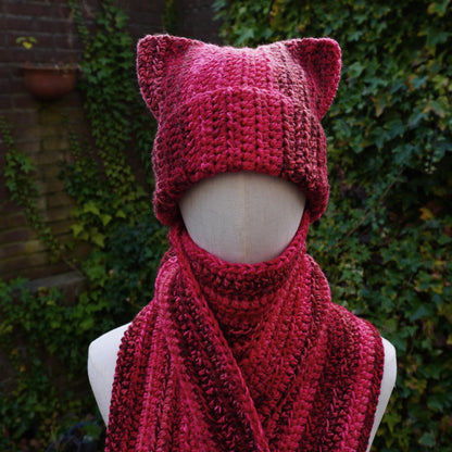 Red Cat Ear Beanie and Scarf Set