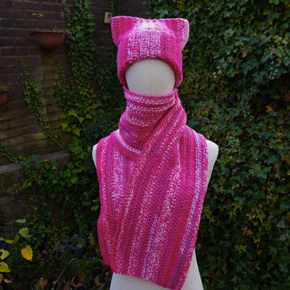 Pink Cat Ear Beanie and Scarf Set